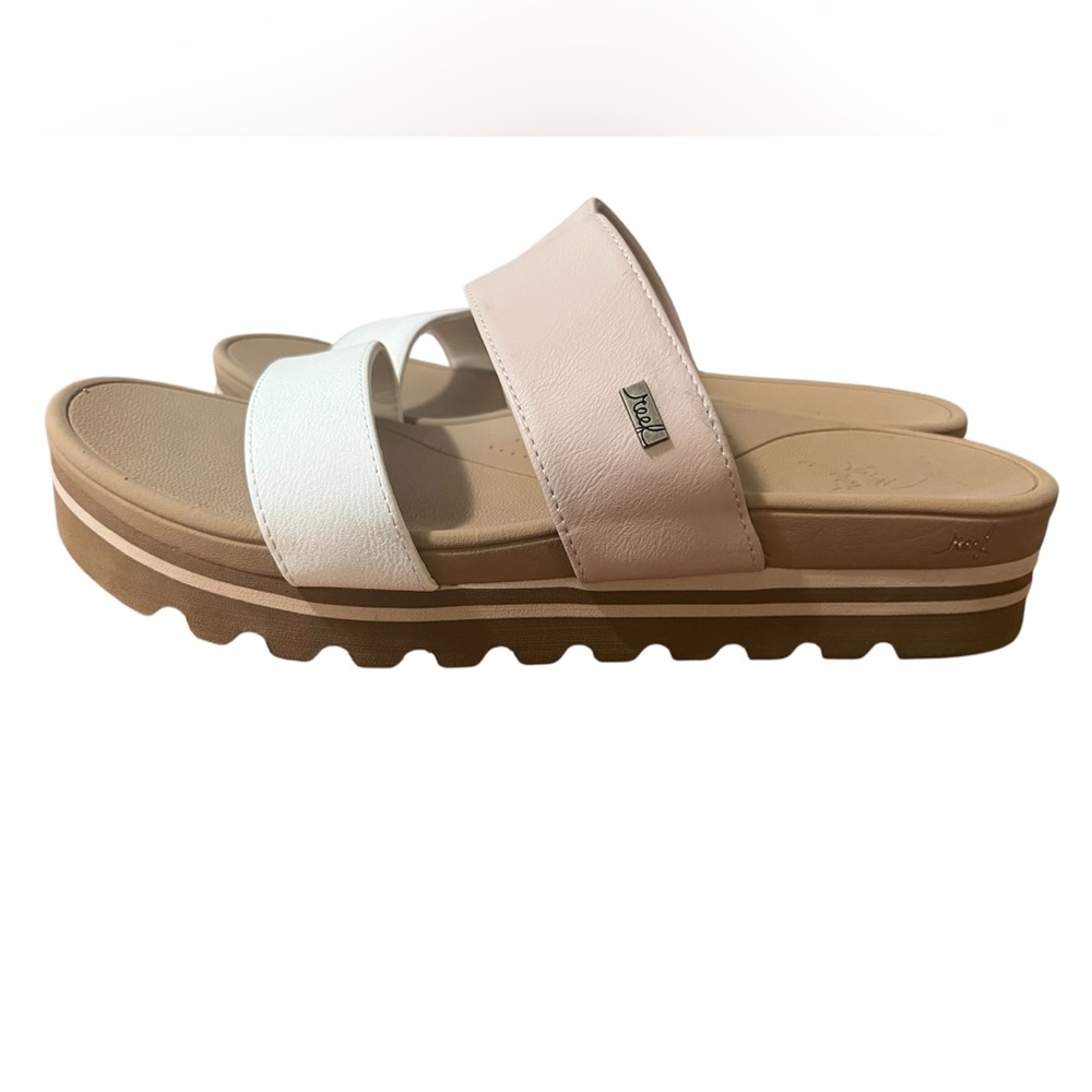 Reef Womens Platform Slide Sandals Double Strap Tan Blush White Comfort